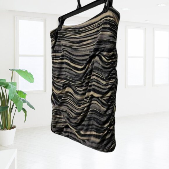 Free People Ruched Mini Skirt Size M | Zebra Stripe Bodycon Boho Chic - Picture 5 of 13